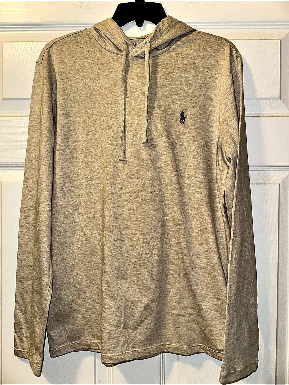Men’s Polo Ralph Lauren Jersey Oatmeal Long Sleeve Hooded T-Shirt - Size S